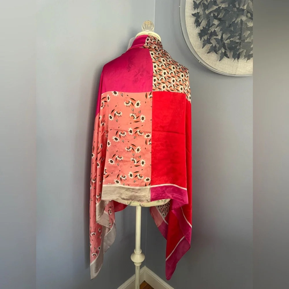 Vintage Pink and Red Mixed Floral Print Scarf